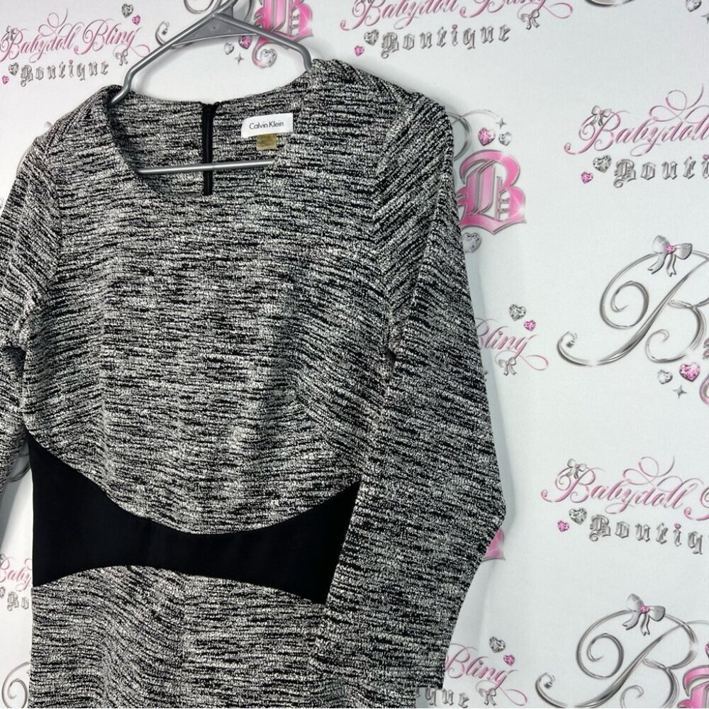 Calvin Klein dress long sleeve black white knit Monochrome Knit Dress - Picture 3 of 11